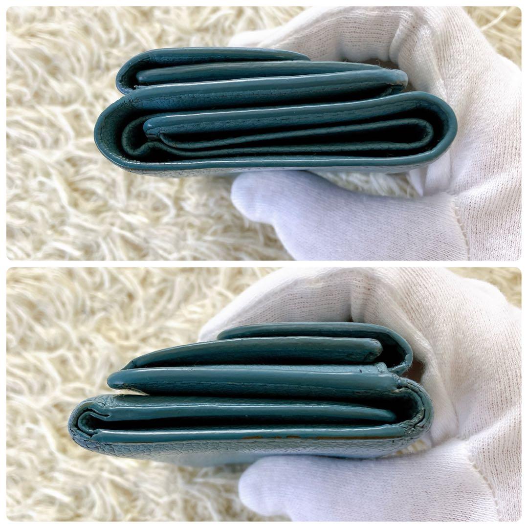 ICチップ認証済✨ミュウミュウ 三つ折り財布 クリスタルマドラス ブルー系