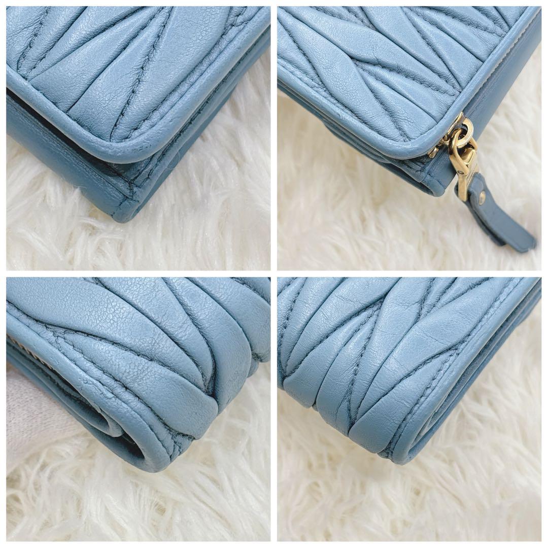 美品✨ミュウミュウ♡折り財布 クリスタル ビジュー マテラッセ ブルー