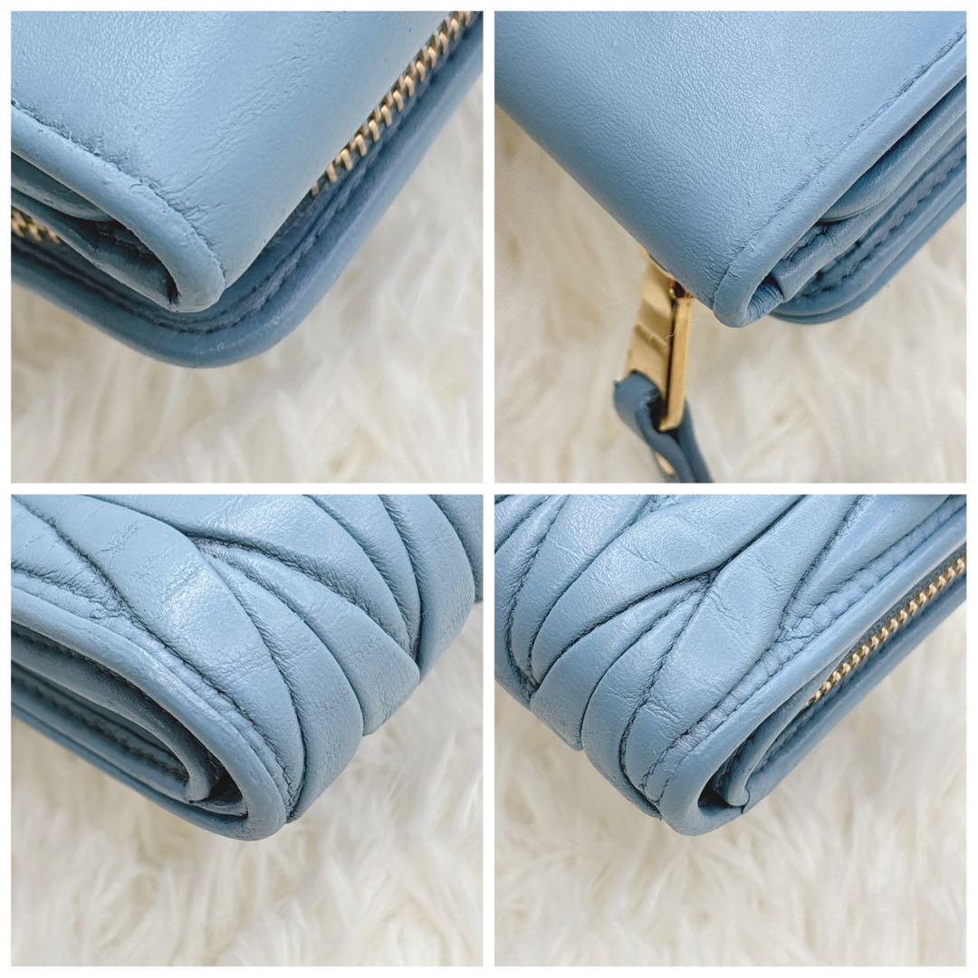 美品✨ミュウミュウ♡折り財布 クリスタル ビジュー マテラッセ ブルー