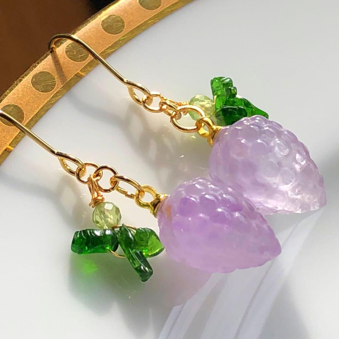 天然石☆ぶどうのピアス14kgf