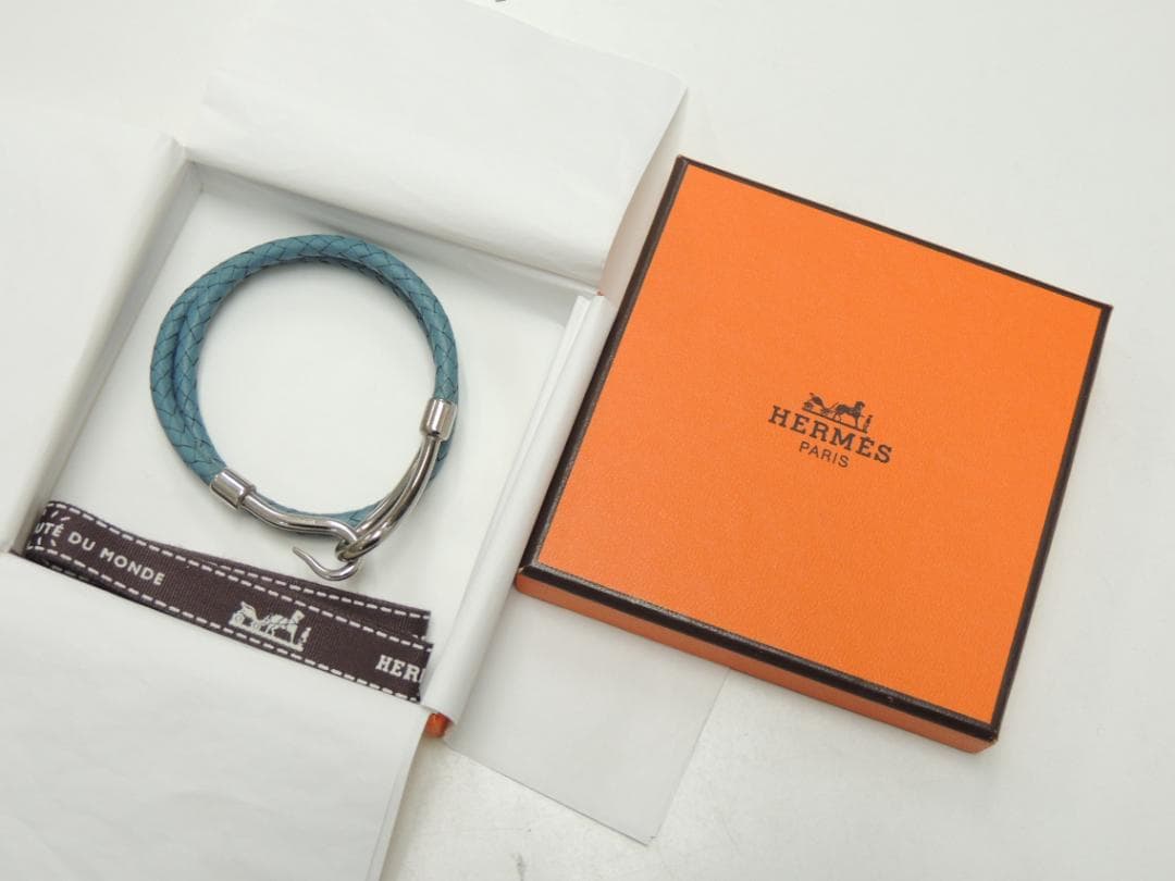 エルメス HERMES イントレ 編み込み レザー ジャンボ 2連 ブレスレット