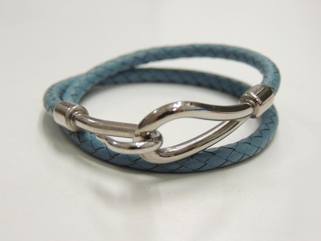 エルメス HERMES イントレ 編み込み レザー ジャンボ 2連 ブレスレット