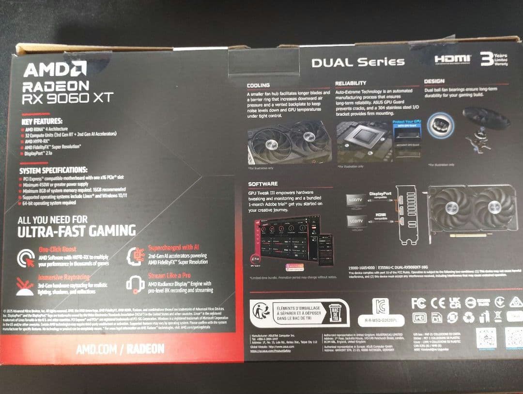 グラフィックボード・グラボ・ビデオカード ASUS Radeon RX9060XT 16GB DUAL