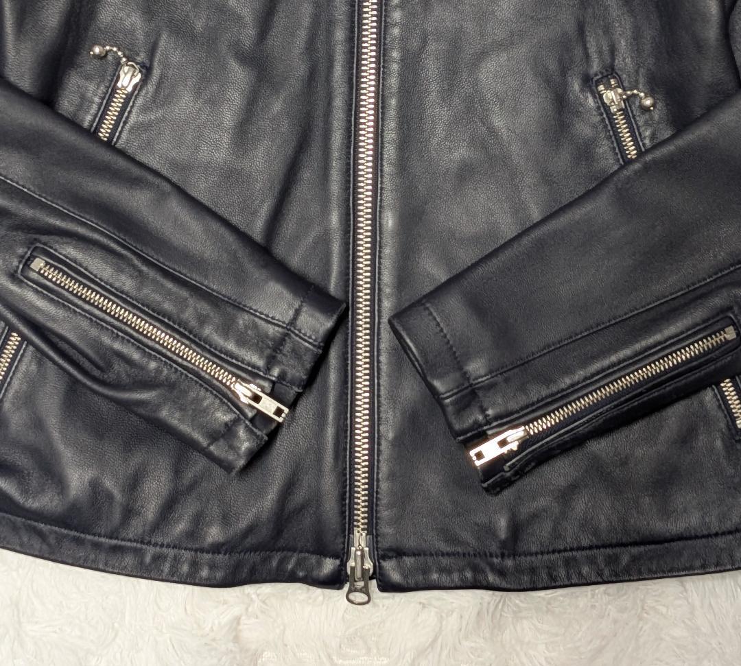 BEAMS シングルライダースジャケット Mサイズ ネイビー 本革