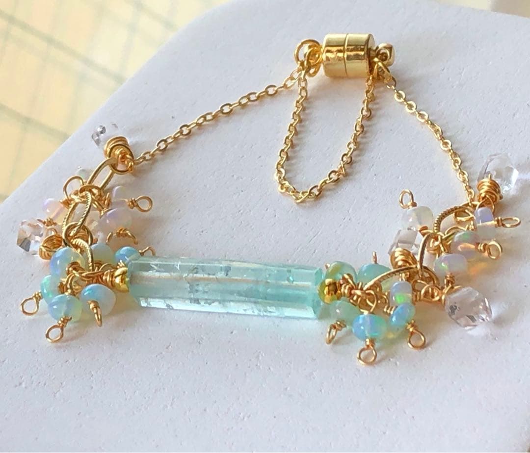 天然石☆極上大粒ミントエメラルド×極上Dクォーツのブレス・トップ14kgf