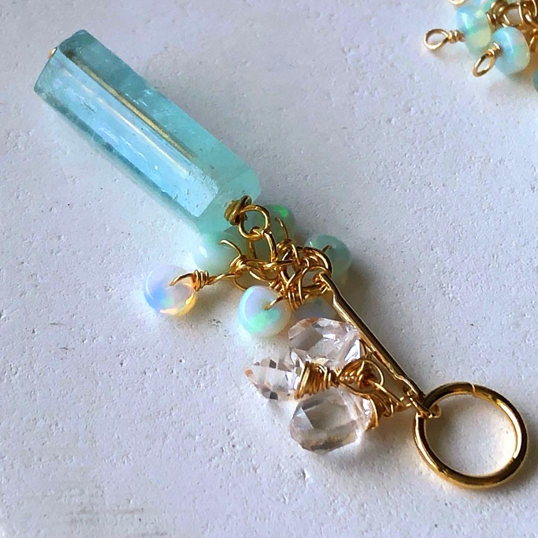 天然石☆極上大粒ミントエメラルド×極上Dクォーツのブレス・トップ14kgf