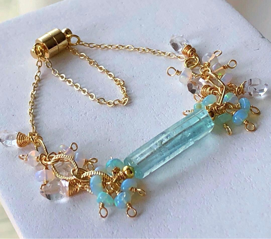 天然石☆極上大粒ミントエメラルド×極上Dクォーツのブレス・トップ14kgf