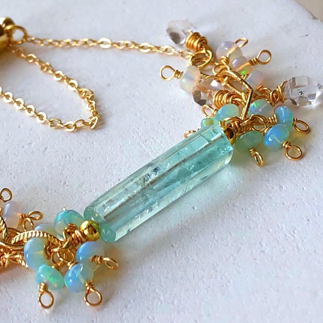 天然石☆極上大粒ミントエメラルド×極上Dクォーツのブレス・トップ14kgf