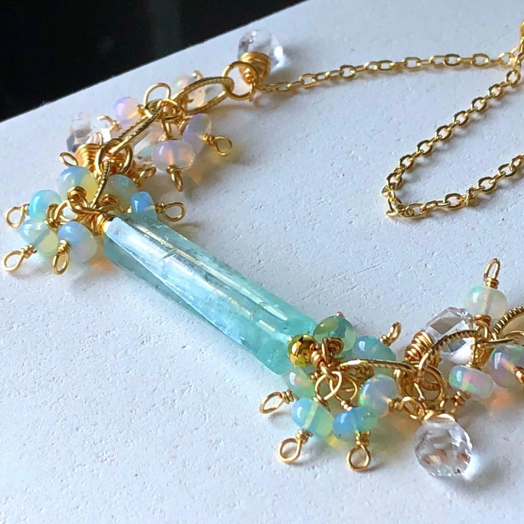 天然石☆極上大粒ミントエメラルド×極上Dクォーツのブレス・トップ14kgf