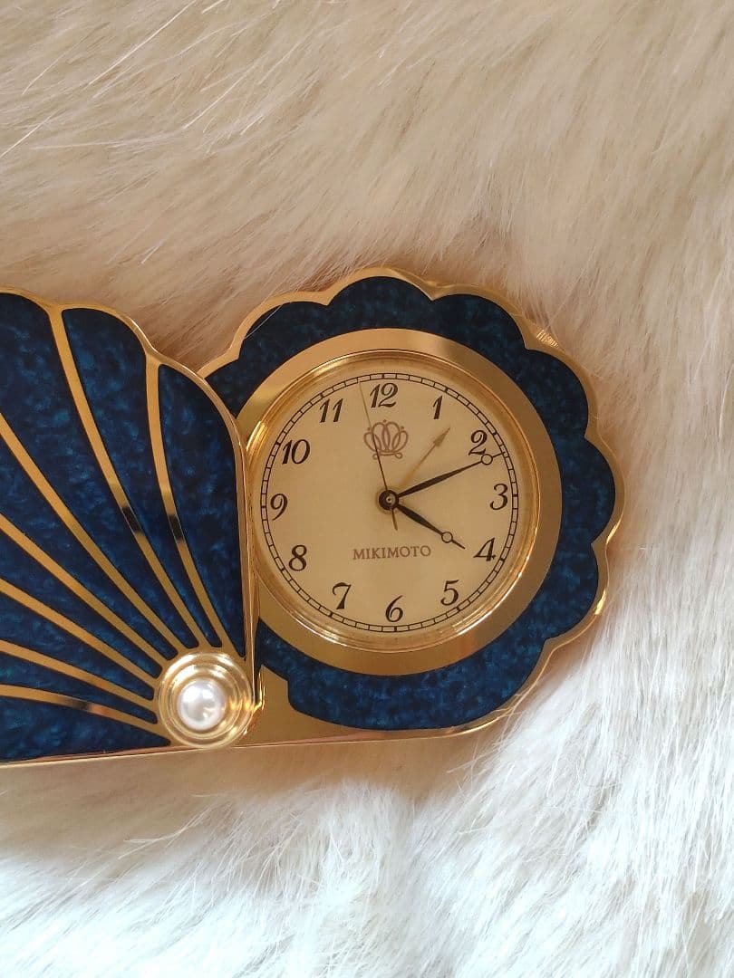 【美品】◆MiKIMOTO◆ミキモト シェル型時計 ブルー ゴールド 真珠付