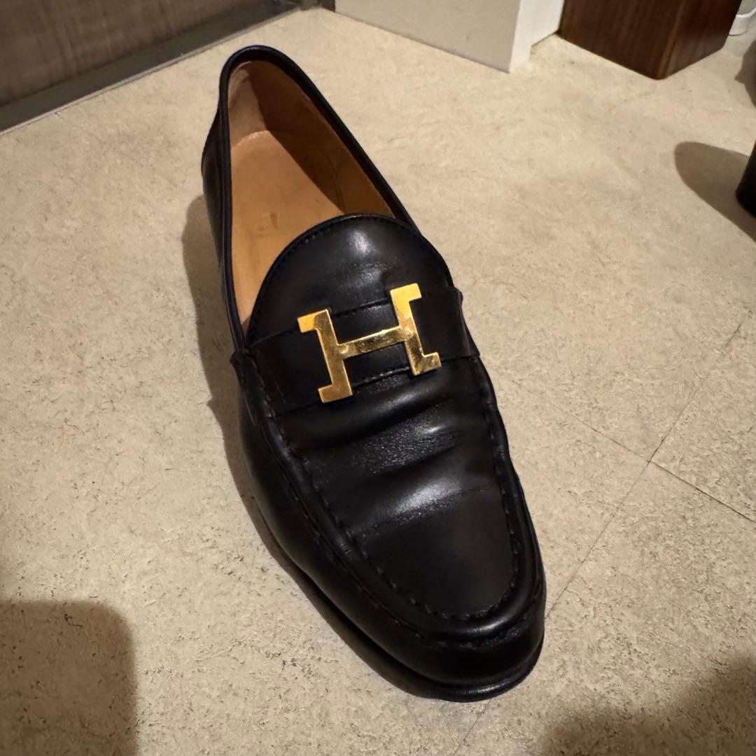【24cm】HERMES 黒ローファー コンスタンス エルメス 37 1/2
