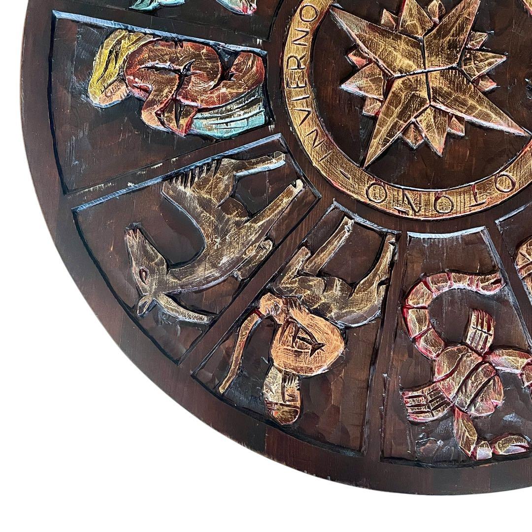 スペイン ビンテージ 彫刻 ラウンド 丸 ローテーブル ガラス天板 直径80cm