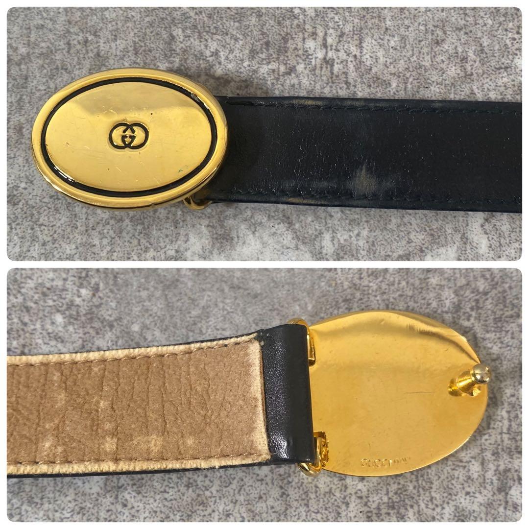 GUCCI グッチ　ベルト　インターロッキング　ロゴ金具　レザー　ブラック