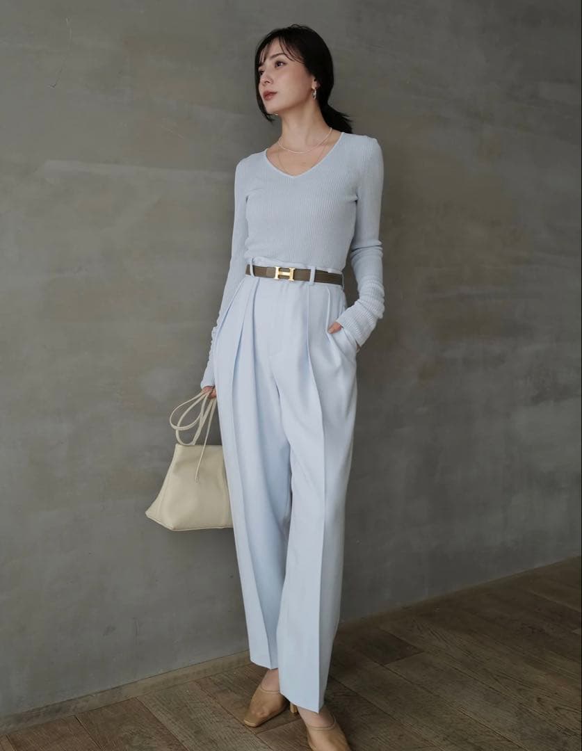 anuans リュクスビスコースリブニットプルオーバー(SAX)