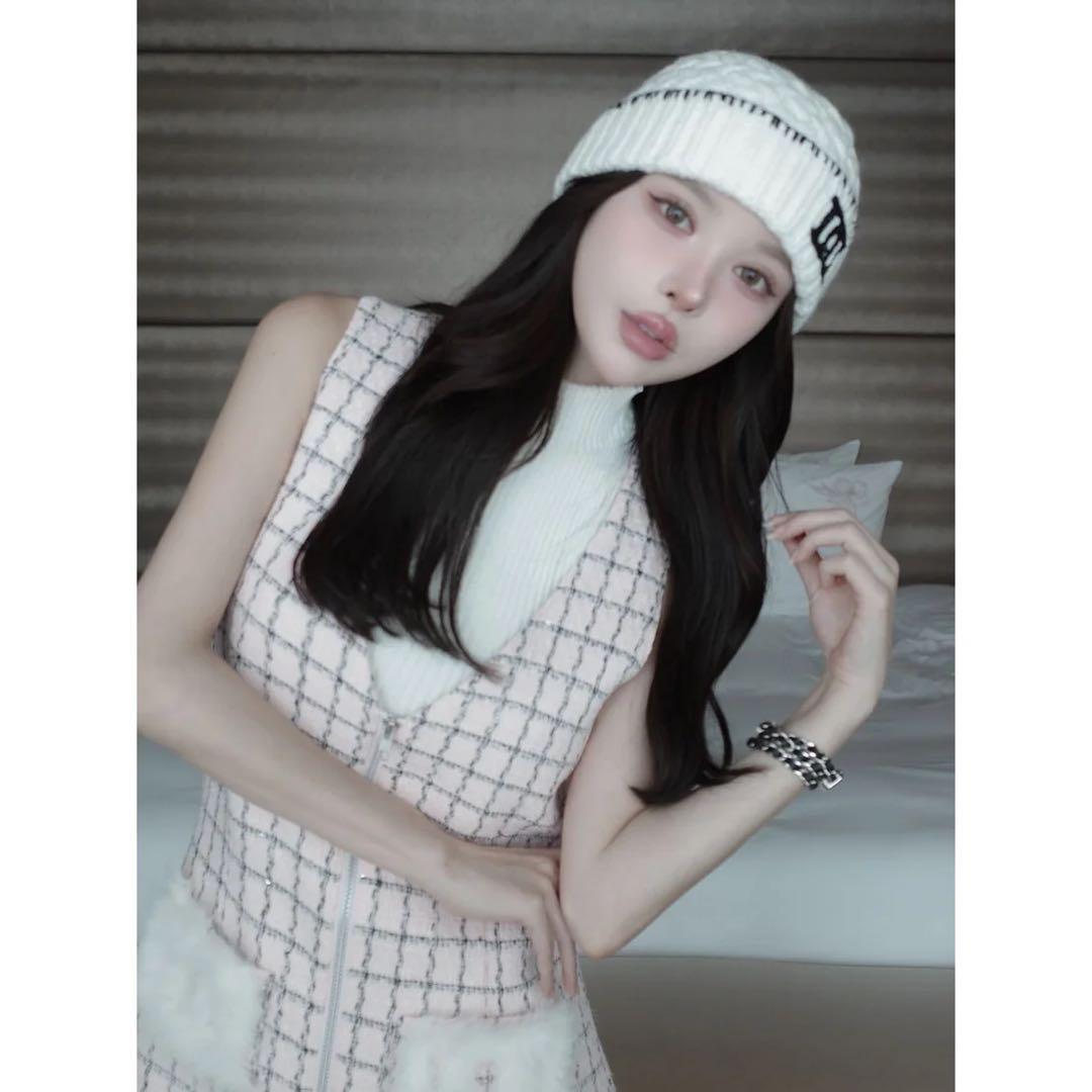 新品タグ付 ダーリッチ フロントファスナーツイードミニワンピース ピンク フリー