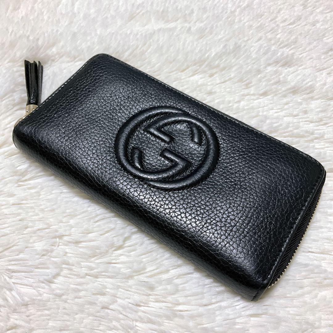 ⭐︎極美品⭐︎グッチ ソーホー 長財布 ラウンドファスナー シボ革 黒 タッセルGG