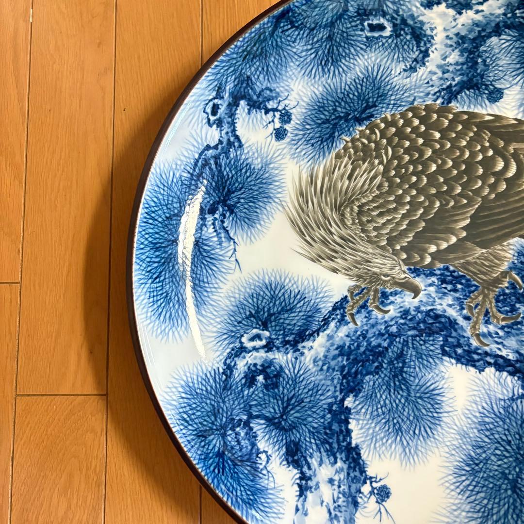 有田焼 真照 鷹 大皿 飾皿 時代 丸皿 骨董 陶磁 陶芸 古美術品