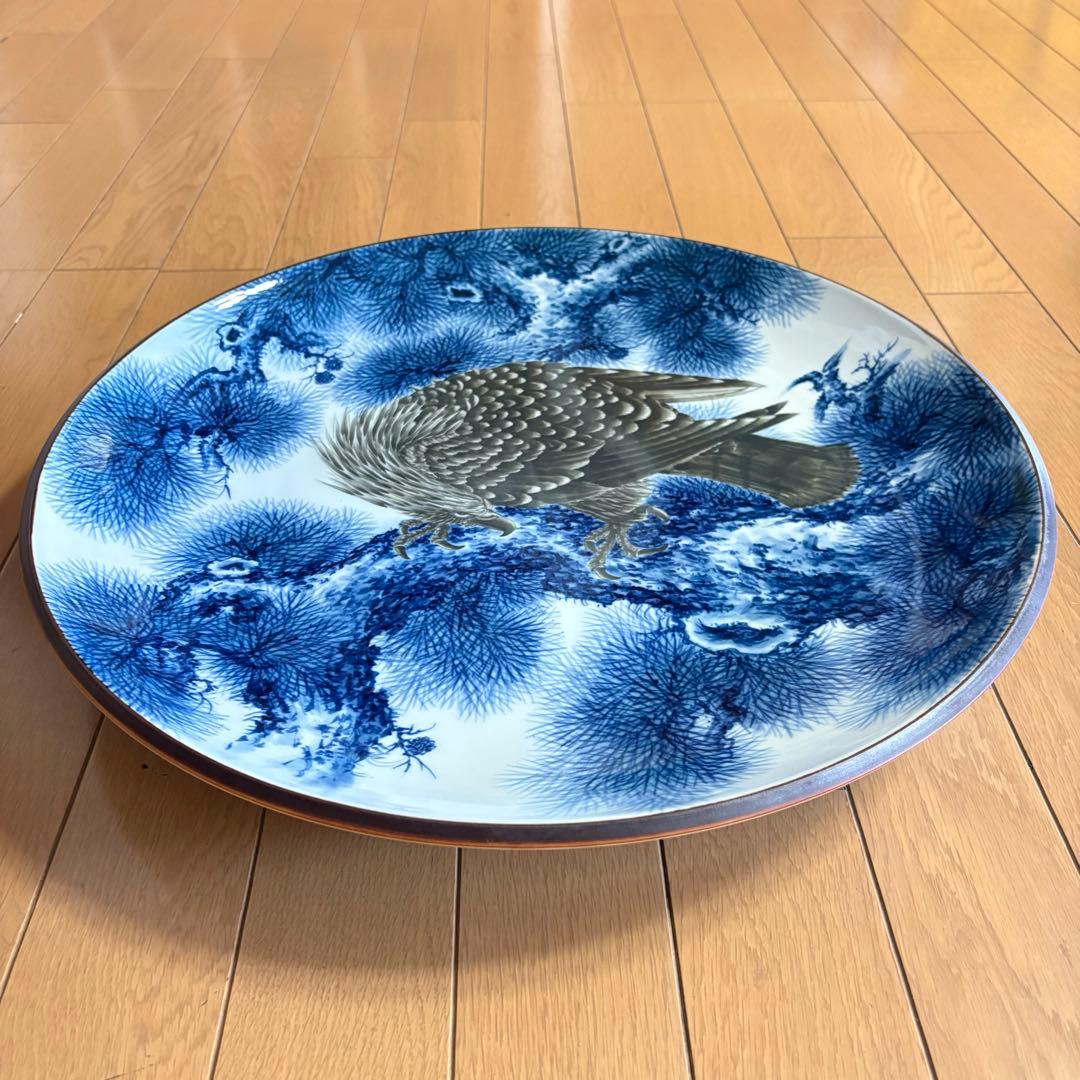 有田焼 真照 鷹 大皿 飾皿 時代 丸皿 骨董 陶磁 陶芸 古美術品