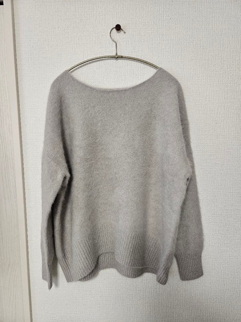 nekoko様anuansラクーンボートネックニットプルオーバーICE GREY