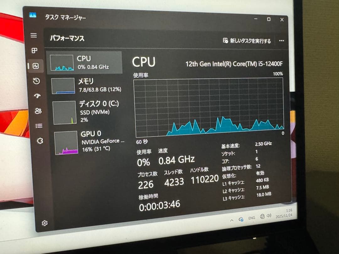 CPU Intel i5 12400F 中古