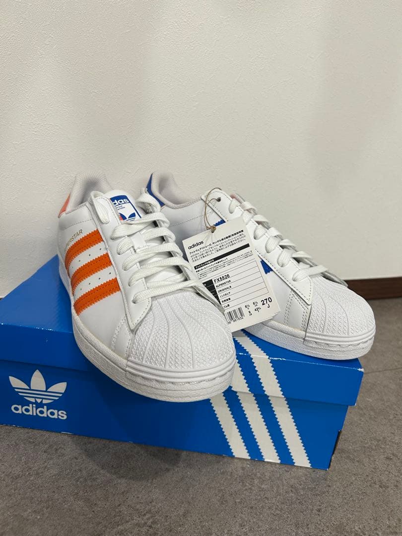 新品未使用adidas SUPERSTAR ホワイト/オレンジ/ブルー