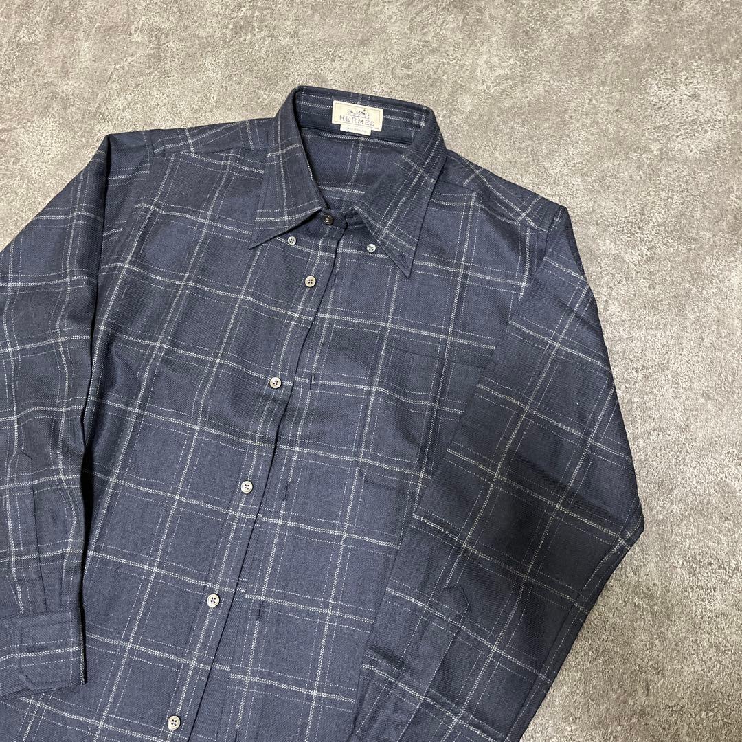 ネイビー チェック柄 長袖シャツ