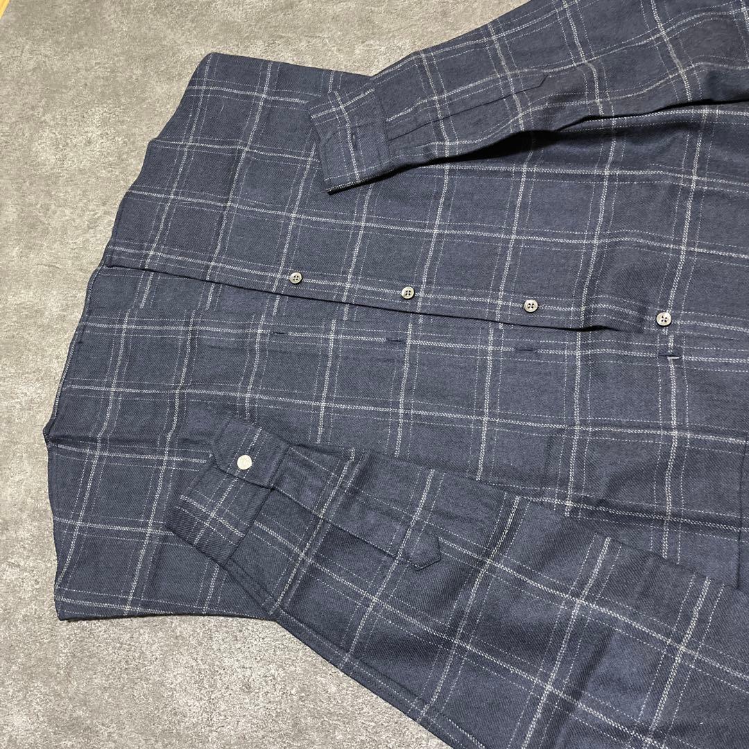 ネイビー チェック柄 長袖シャツ