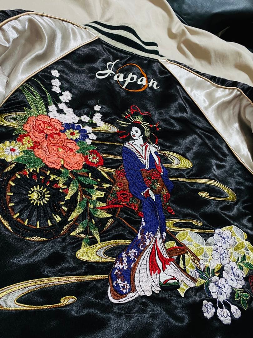絡繰魂 ２面用 スカジャン 日本限定 芸者 サテン unisex