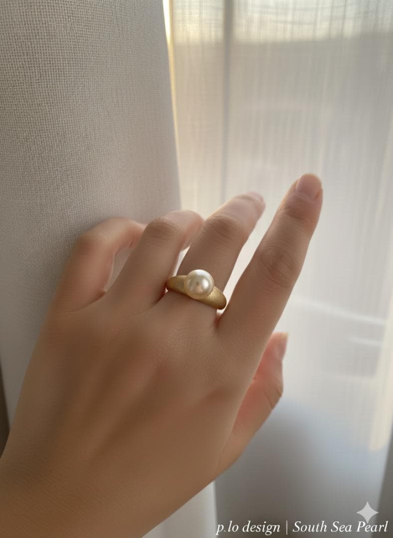 【極美】南洋白蝶真珠 ゴールドパール 10mm リング S925 艶消しデザイン