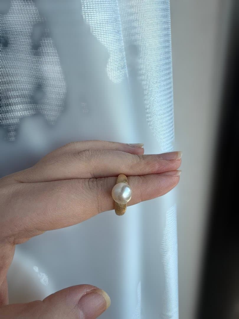 【極美】南洋白蝶真珠 ゴールドパール 10mm リング S925 艶消しデザイン