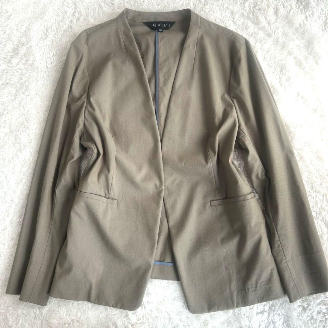 大きいサイズ✨インディヴィ　スーツ　セットアップ　リネン混　家で洗える
