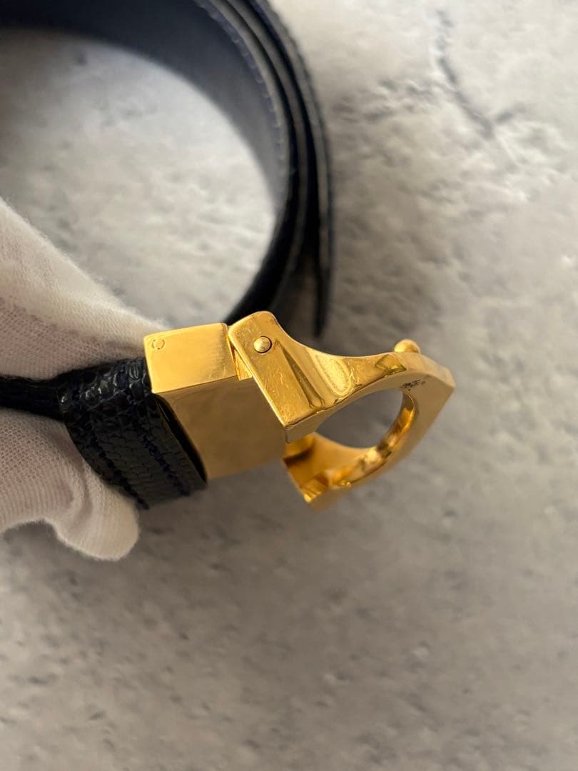 カルティエ Cartier　ゴールドバックル　ネイビー レザーベルト