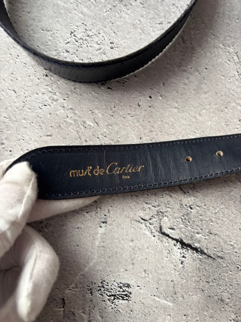 カルティエ Cartier　ゴールドバックル　ネイビー レザーベルト