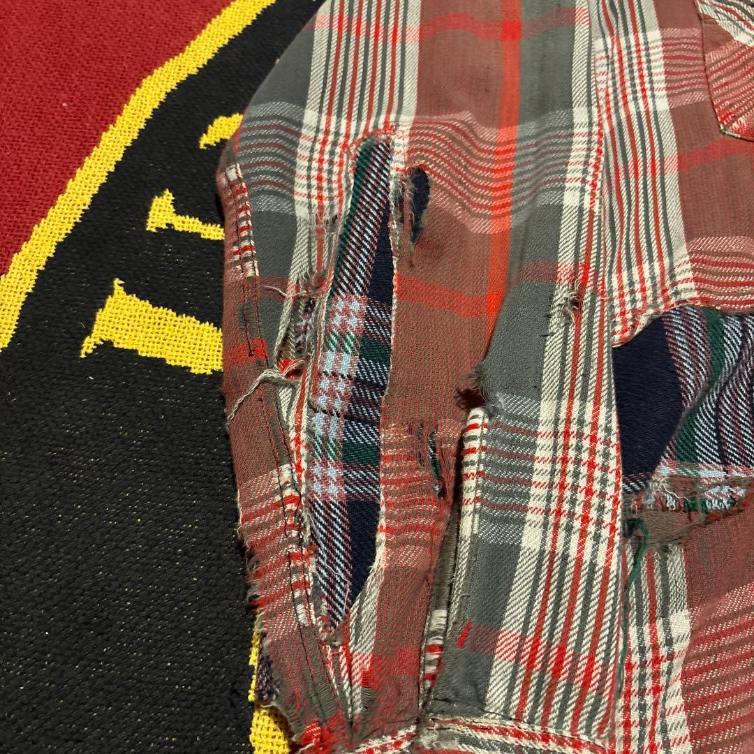 襤褸 ヴィンテージ 50s ネルシャツ 開襟 ボックス ボロ リペア 高配色