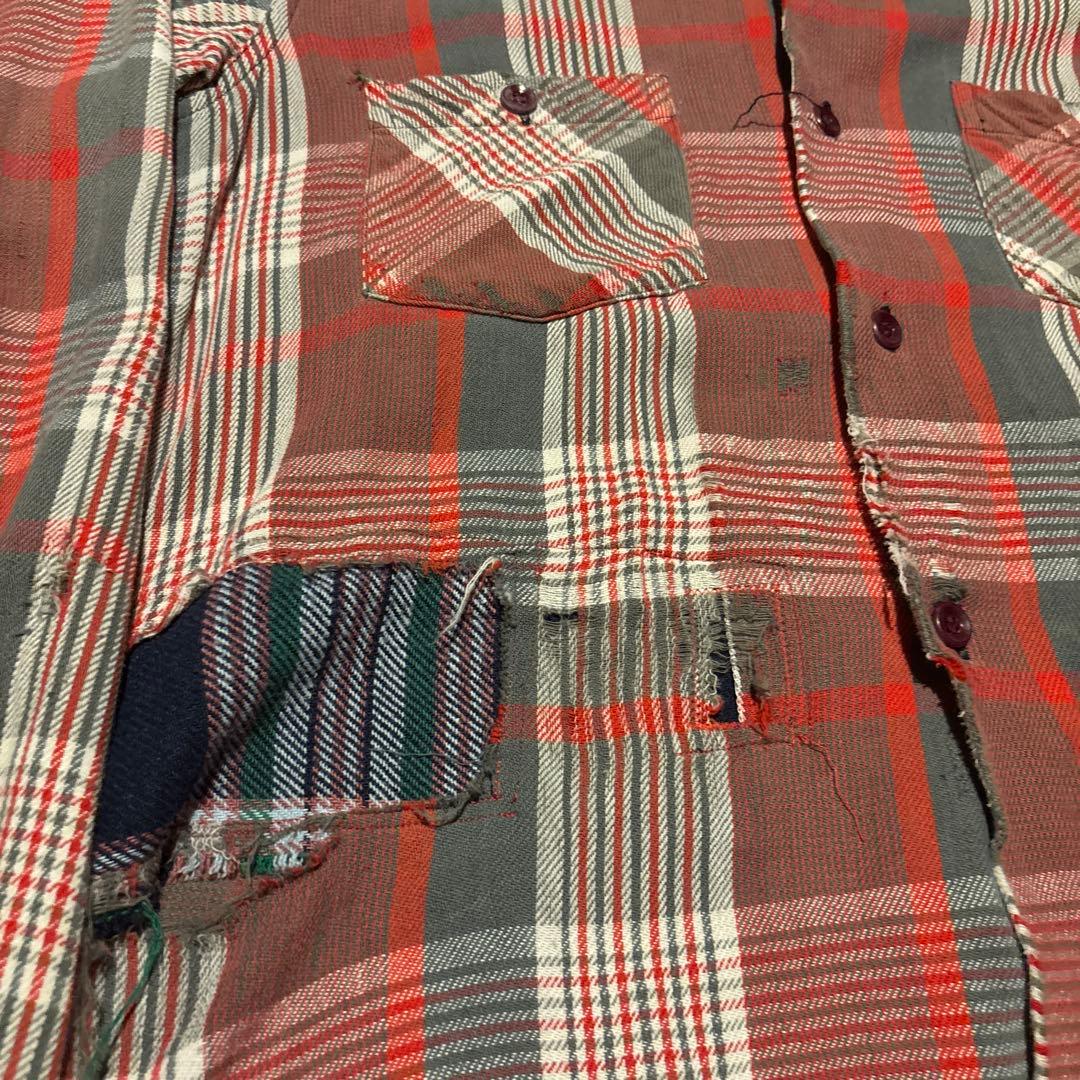 襤褸 ヴィンテージ 50s ネルシャツ 開襟 ボックス ボロ リペア 高配色