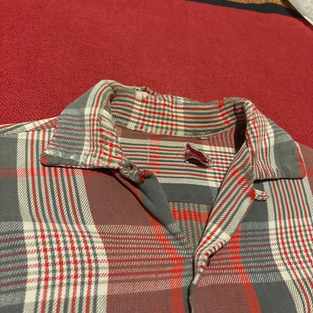 襤褸 ヴィンテージ 50s ネルシャツ 開襟 ボックス ボロ リペア 高配色