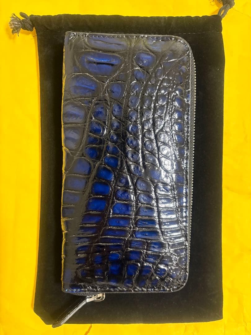 クロコダイル　一枚革　長財布　ダークブルー　未使用♪