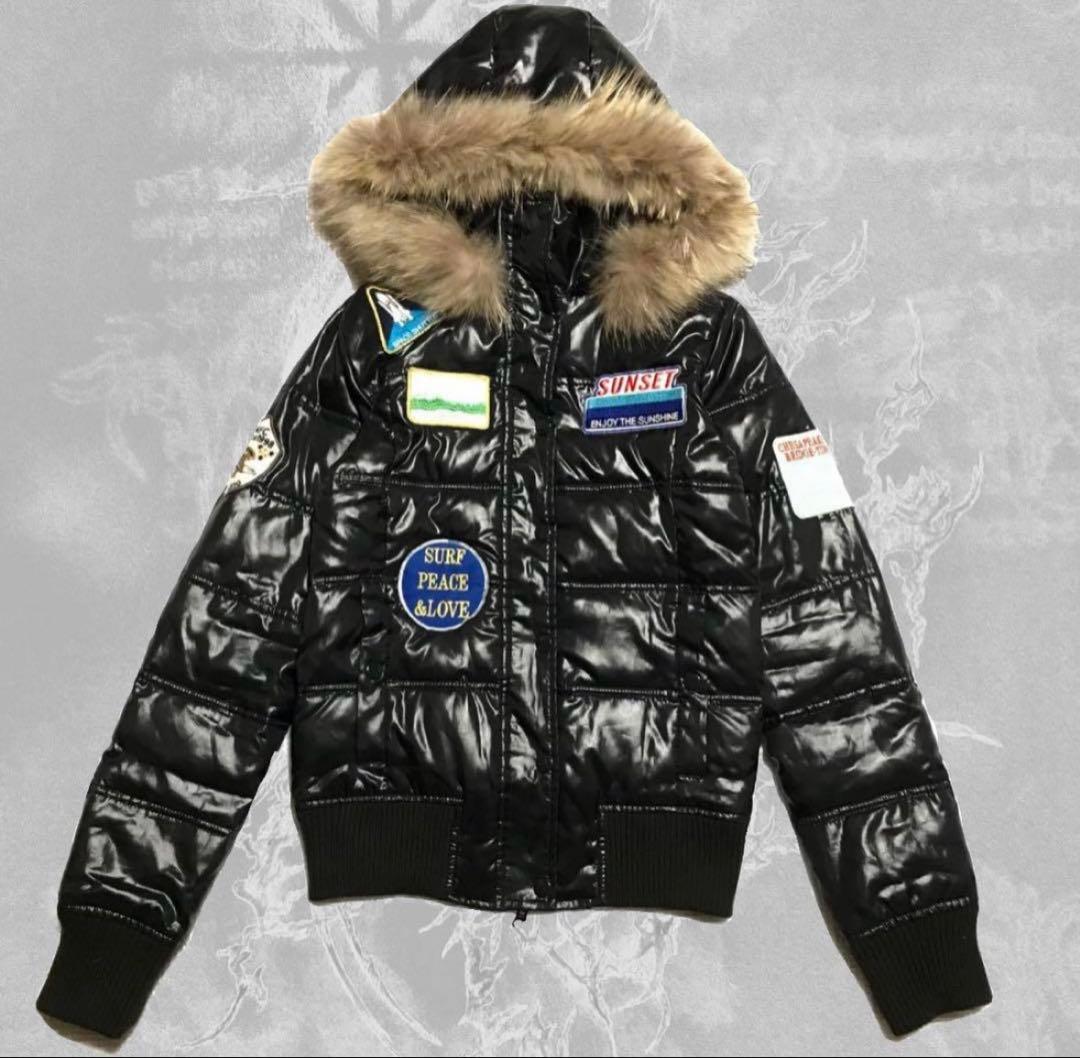 y2k archives グランジ ファーダウン ダウンジャケット ワッペン