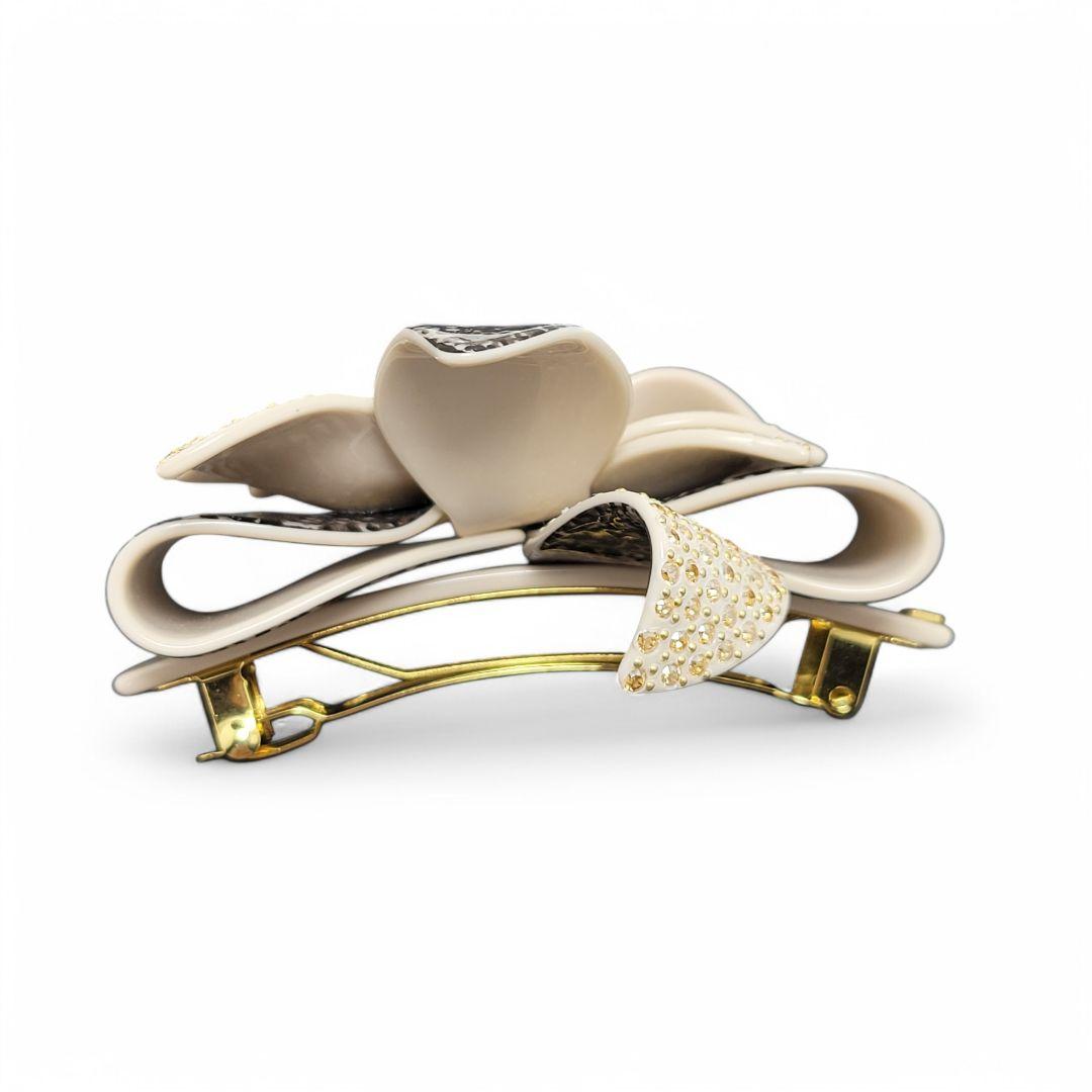 【極美品】ALEXANDRE DE PARIS バレッタ リボン ゴールド ラメ