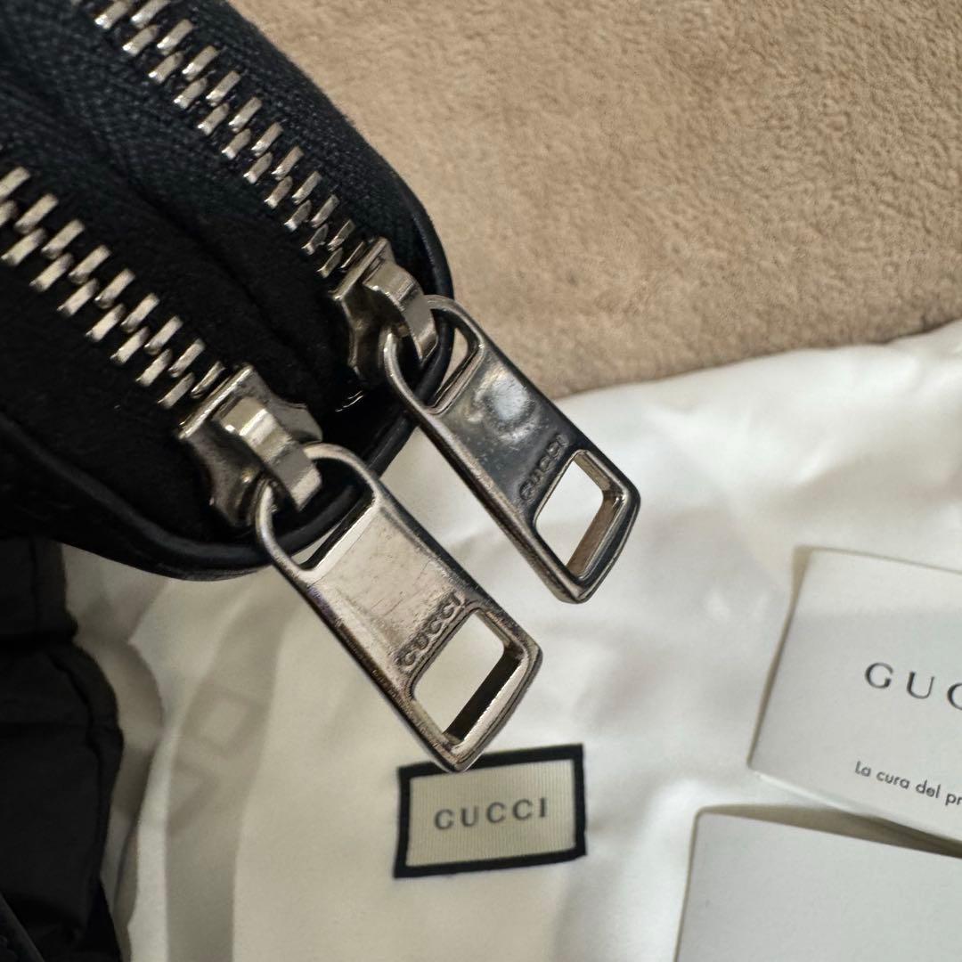 GUCCI ブラックレザー 長財布 GGパターン　トラベルポーチ　ダブルジップ