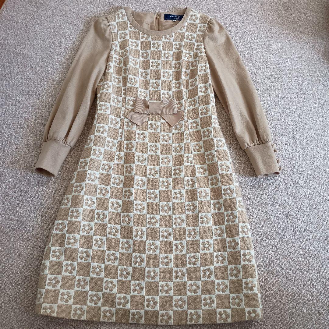 エムズグレイシー　カタログ連載 市松模様 フラワープリント ワンピース М