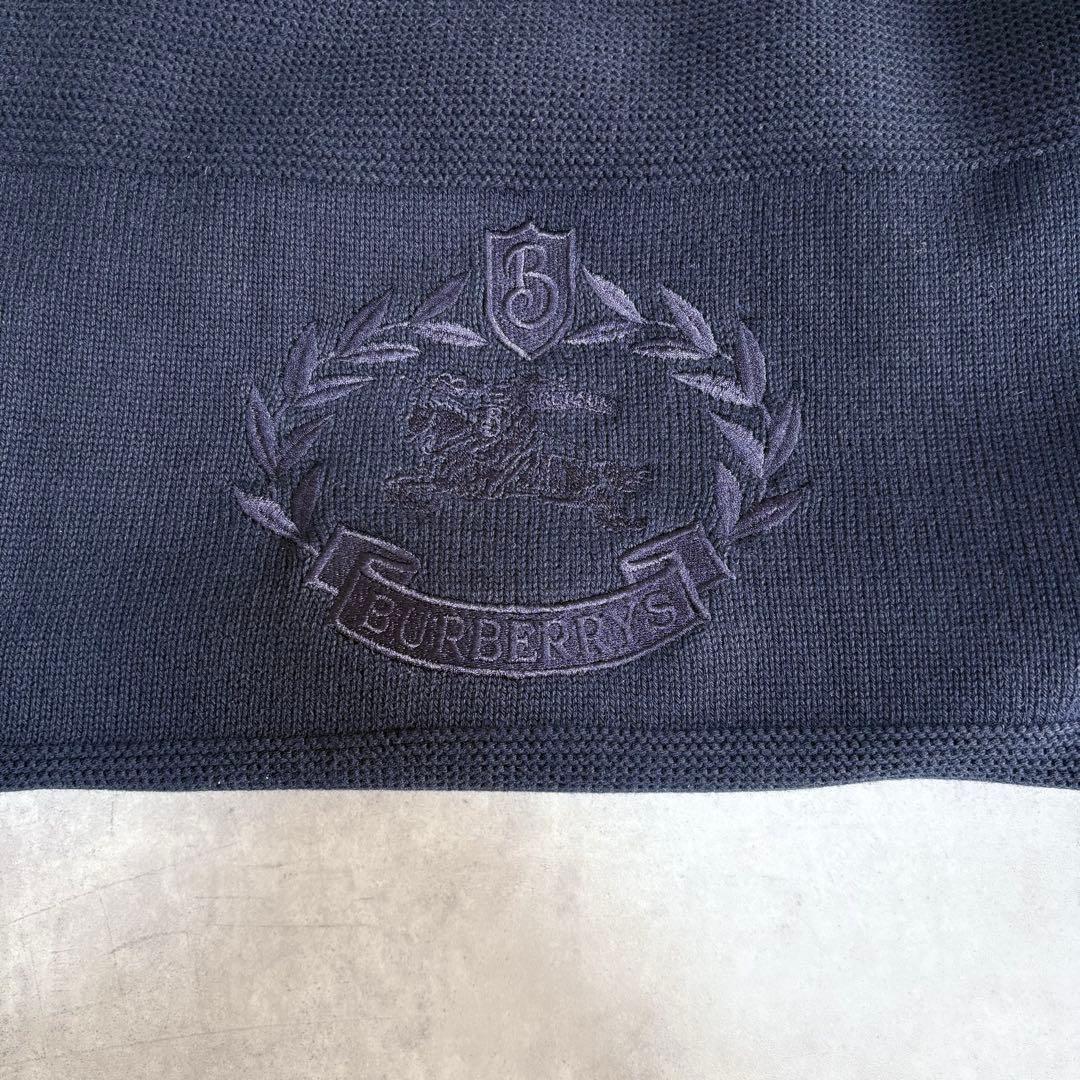 Burberrys 英国製 クレスト刺繍 ホースロゴ コットンニット ネイビー