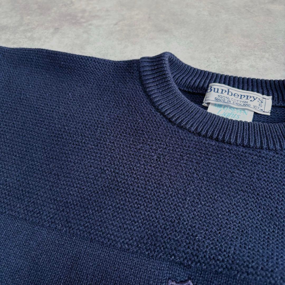 Burberrys 英国製 クレスト刺繍 ホースロゴ コットンニット ネイビー