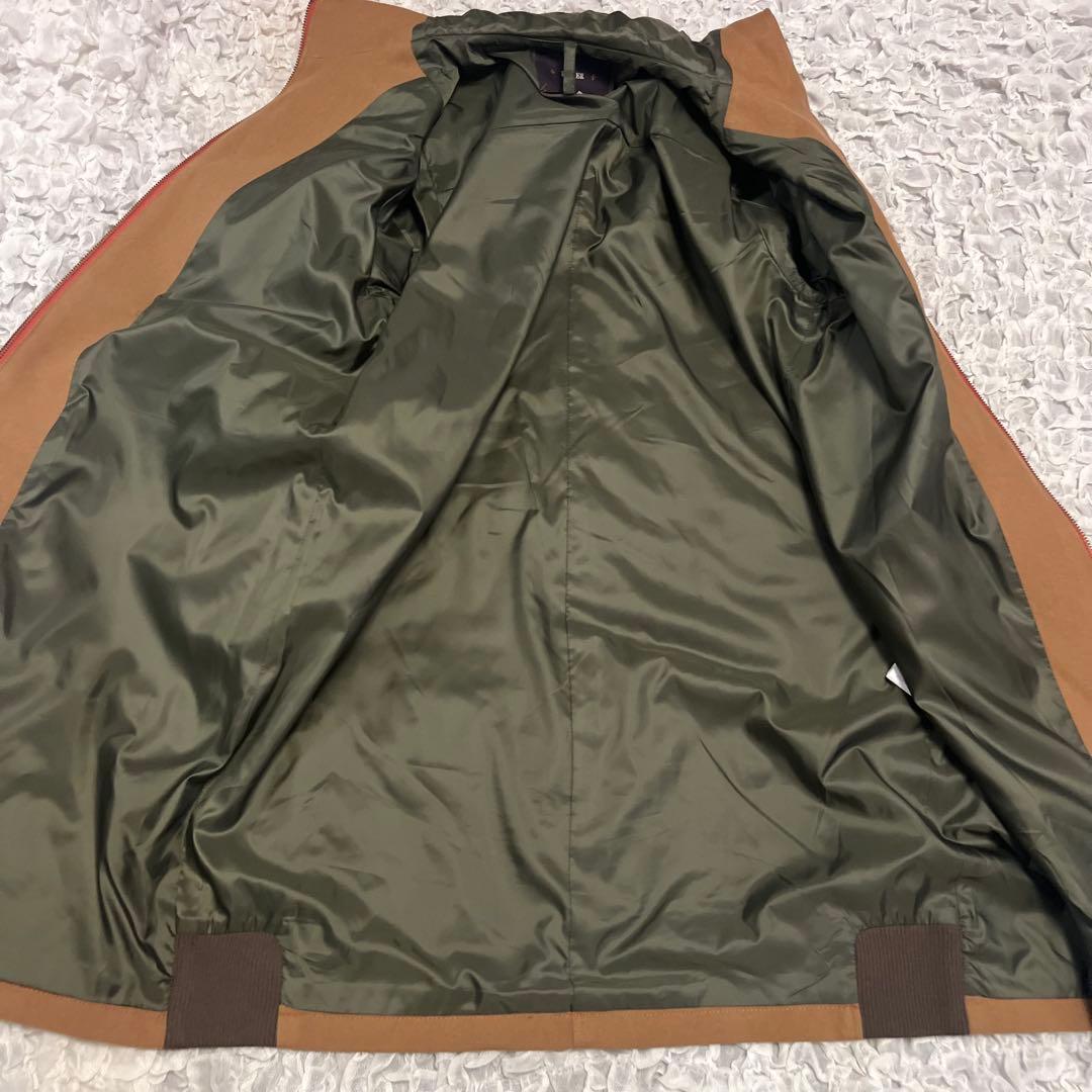 美品【ROSIER ロジエ】日本製 異素材MIX 切り替え コート フード 茶