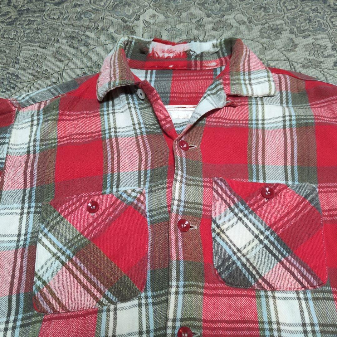 50s ネルシャツ 開襟 ボックス ボロ リペア 高配色 襤褸 ヴィンテージ