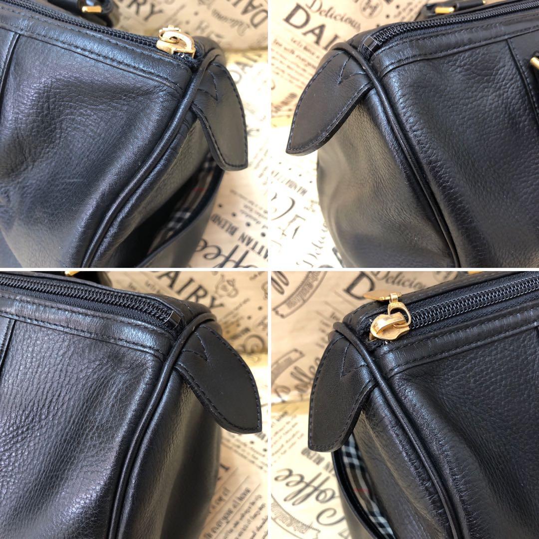 バーバリー ハンド ミニボストンバッグ 革 チェック 黒 フォーマル FV35