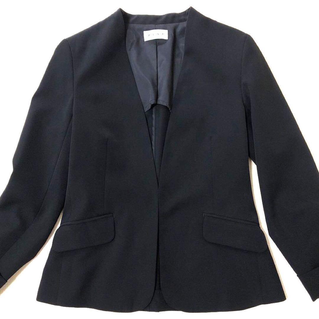 極美品 PLST プラステ パンツスーツ 上下セット 黒 ノーカラー ブラック