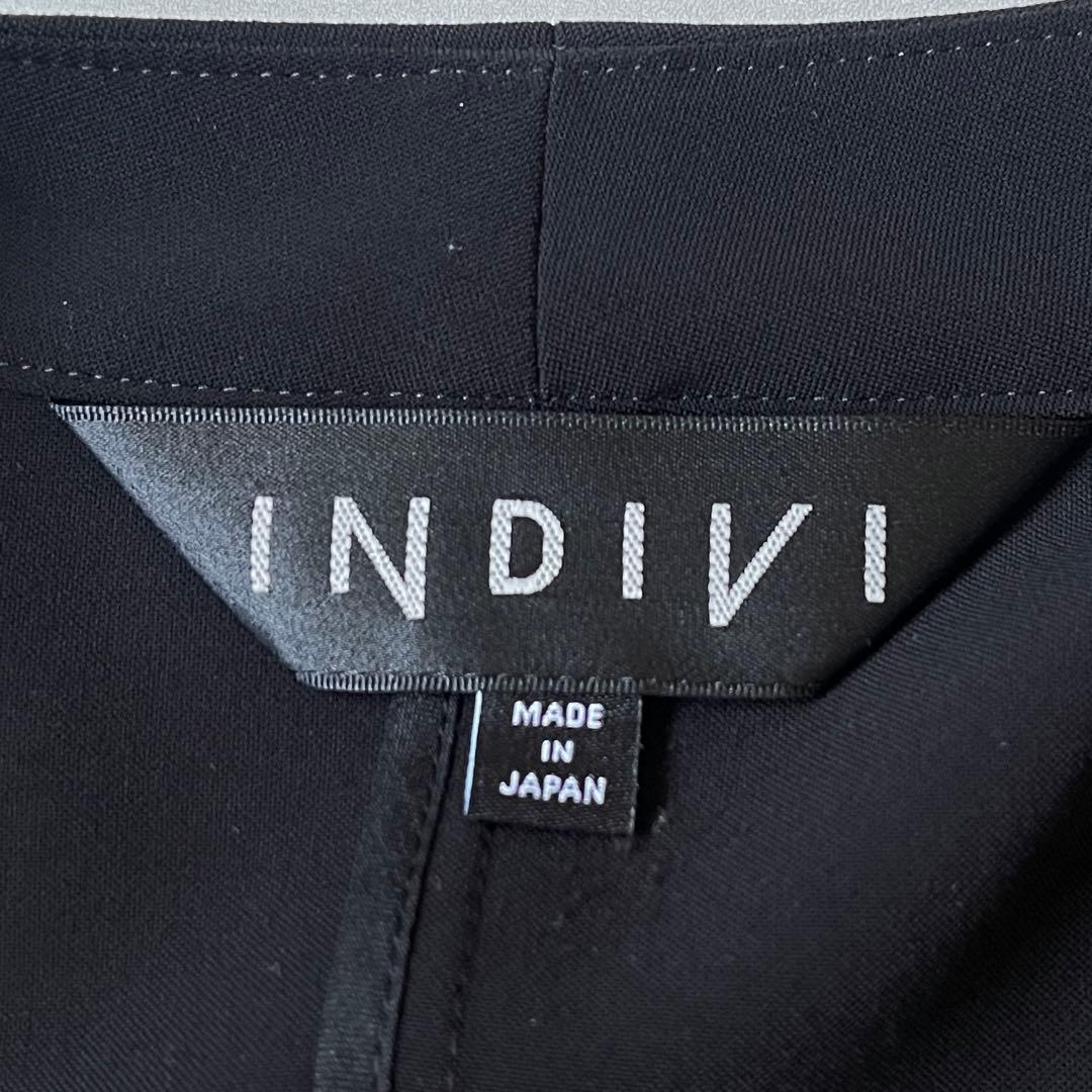 極美品 インディヴィ スーツ ノーカラージャケット パンツ セットアップ 黒 S