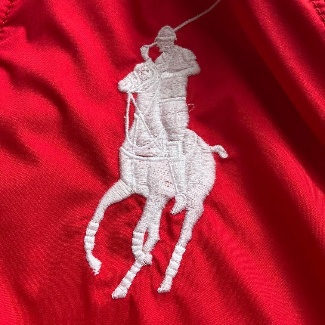 ポロバイラルフローレン　フード内蔵　ブルゾン170赤×ネイビー　ビッグポニー刺繍