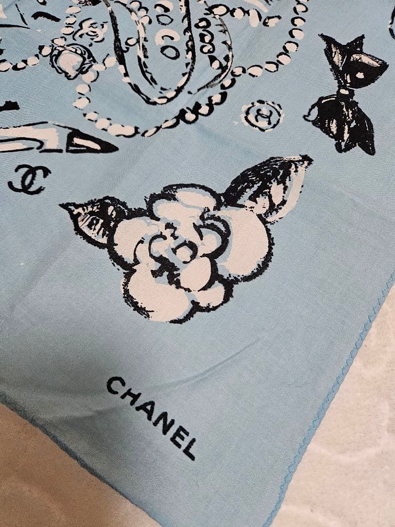 【新品】CHANEL カメリア　リボン　バック　靴柄　バンダナ　ハンカチ